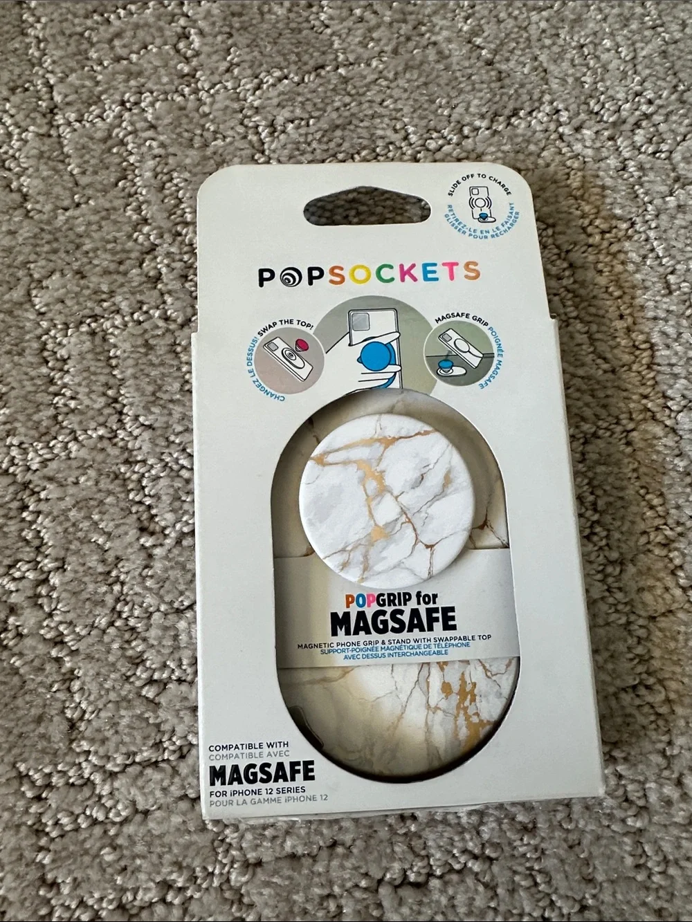 PopSocket PopGrip for MagSafe White Marble with Gold Veins